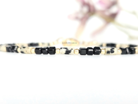 Dalmatian jasper and black onyx bracelet 925 sterling silver - 14k goldfilled