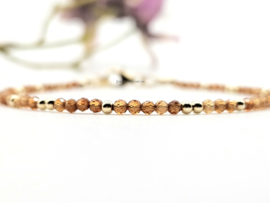 Hessoniet granaat armband, 14k goldfilled & 925 sterling zilver