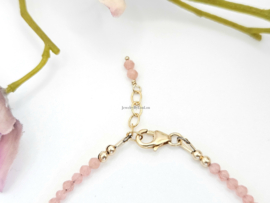 Rhodochrosiet en zoetwaterparel kralen armband, 14k goldfilled & 925 sterling zilver