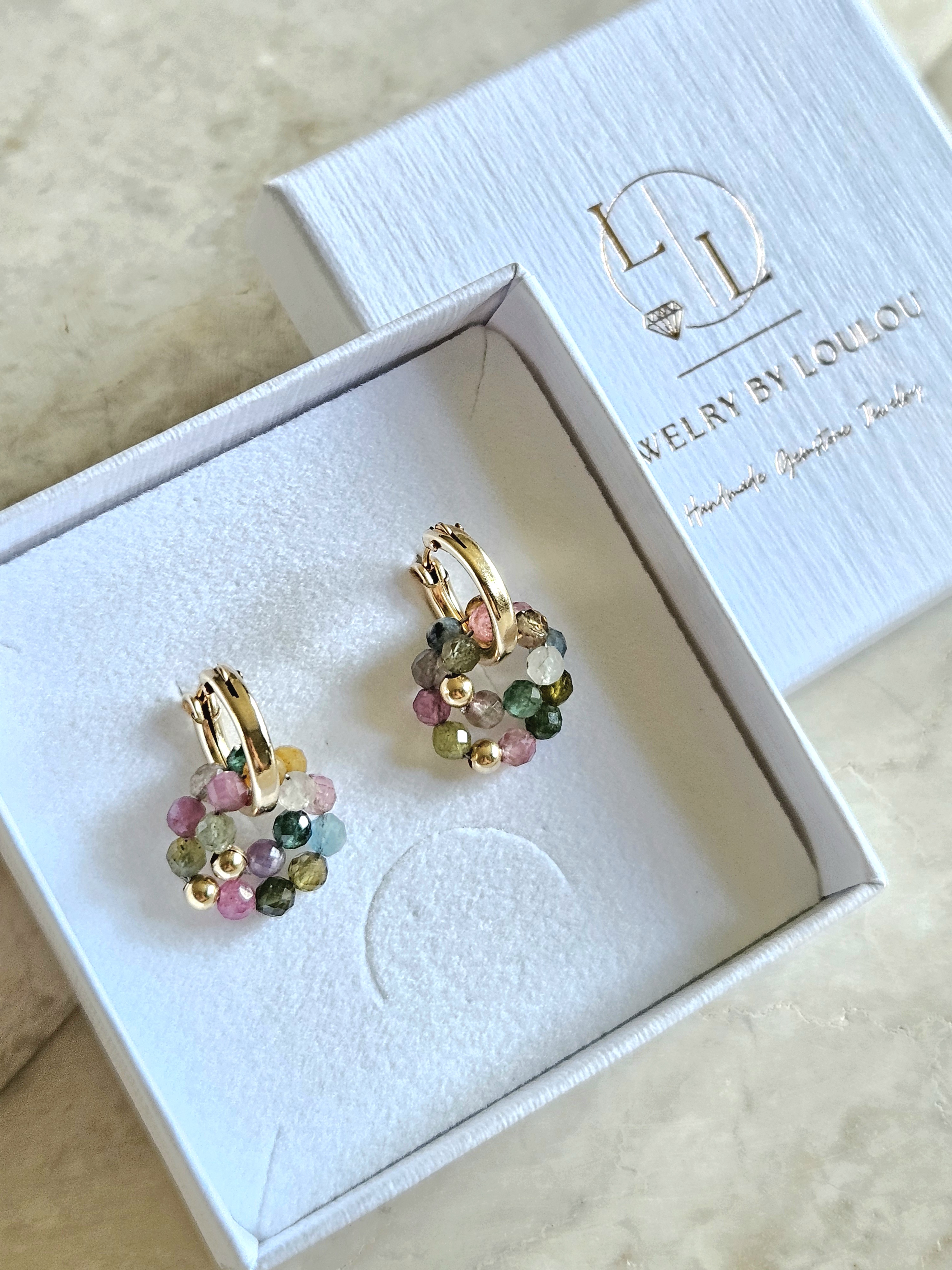 Multi Tourmaline creolen earrings, 14k goldfilled - 925 sterling silver