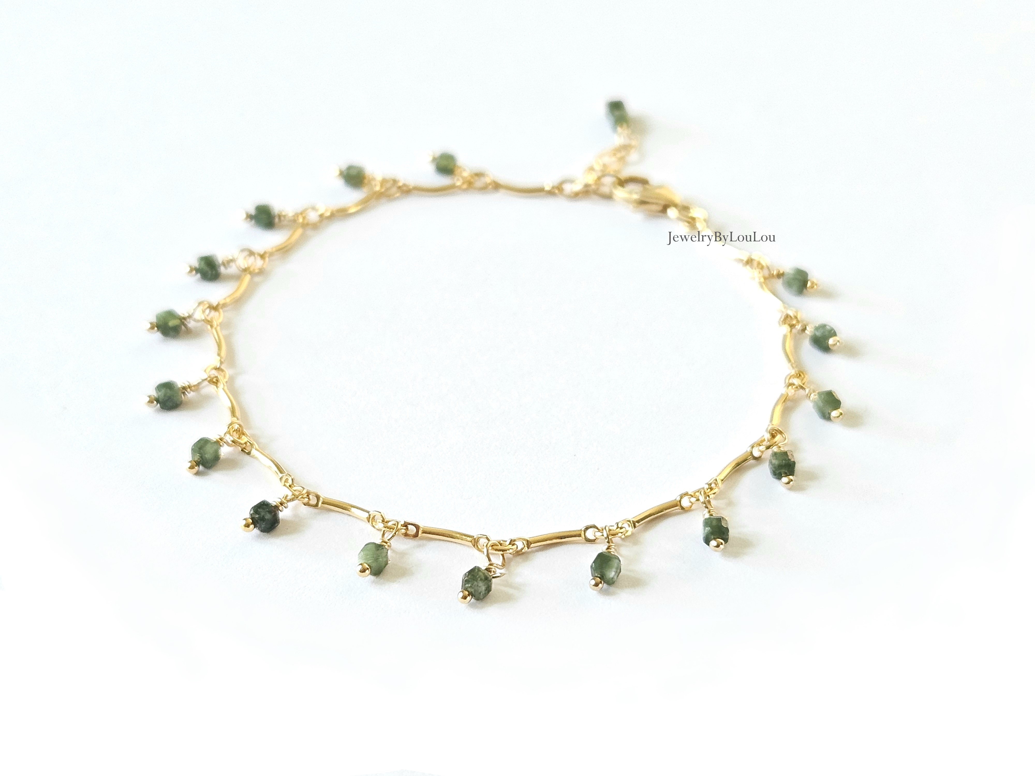Fijn Figaro gouden armbandje met serafiniet, 14k goldfilled - 925 sterling zilver