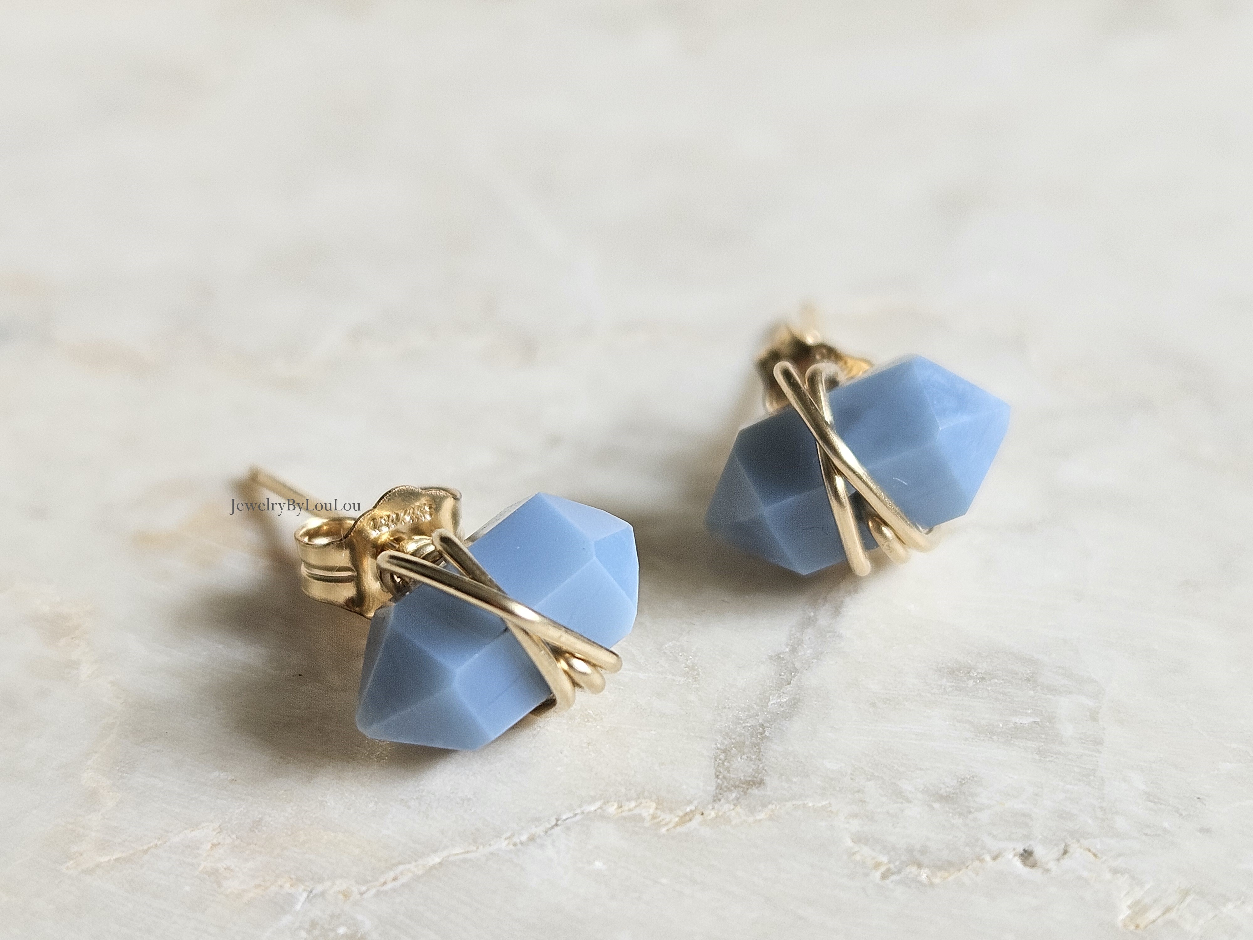 Blue Opal stud earrings  14k goldfilled & 925 sterling silver