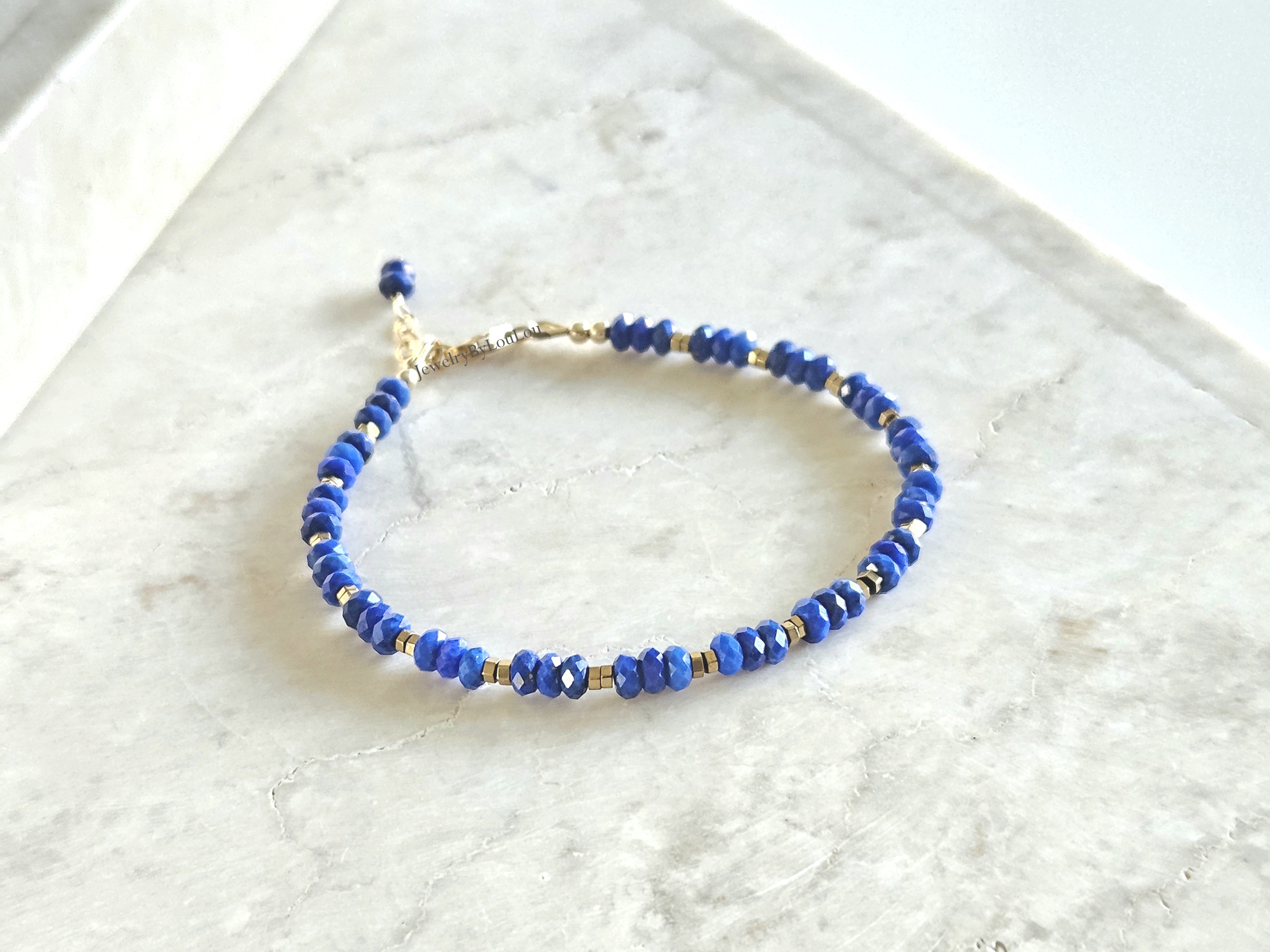 AAA Lapis Lazuli kralen armband, 14k goldfilled - 925 sterling zilver