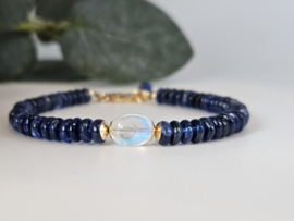 Kyanite & Moonstone gemstone beaded bracelet 14k goldfilled - 925 sterling silver
