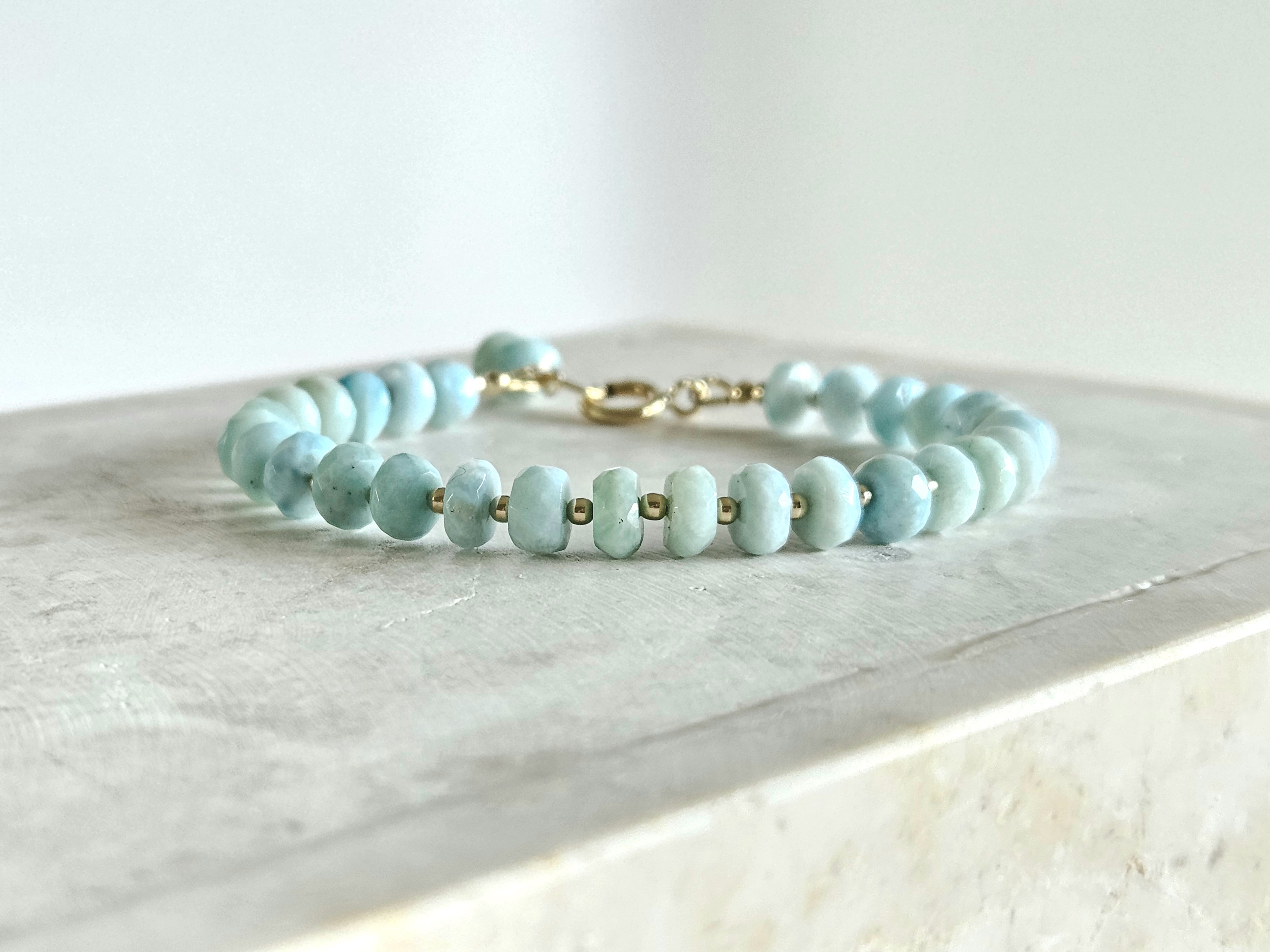 Larimar kralen armband  14k goldfilled & 925 sterling zilver