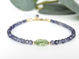 Ioliet en groene Toermalijn armband, 14k goldfilled & 925 sterling zilver