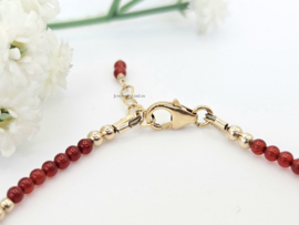 Carnelian 2mm beaded bracelet, 925 sterling silver & 14k goldfilled