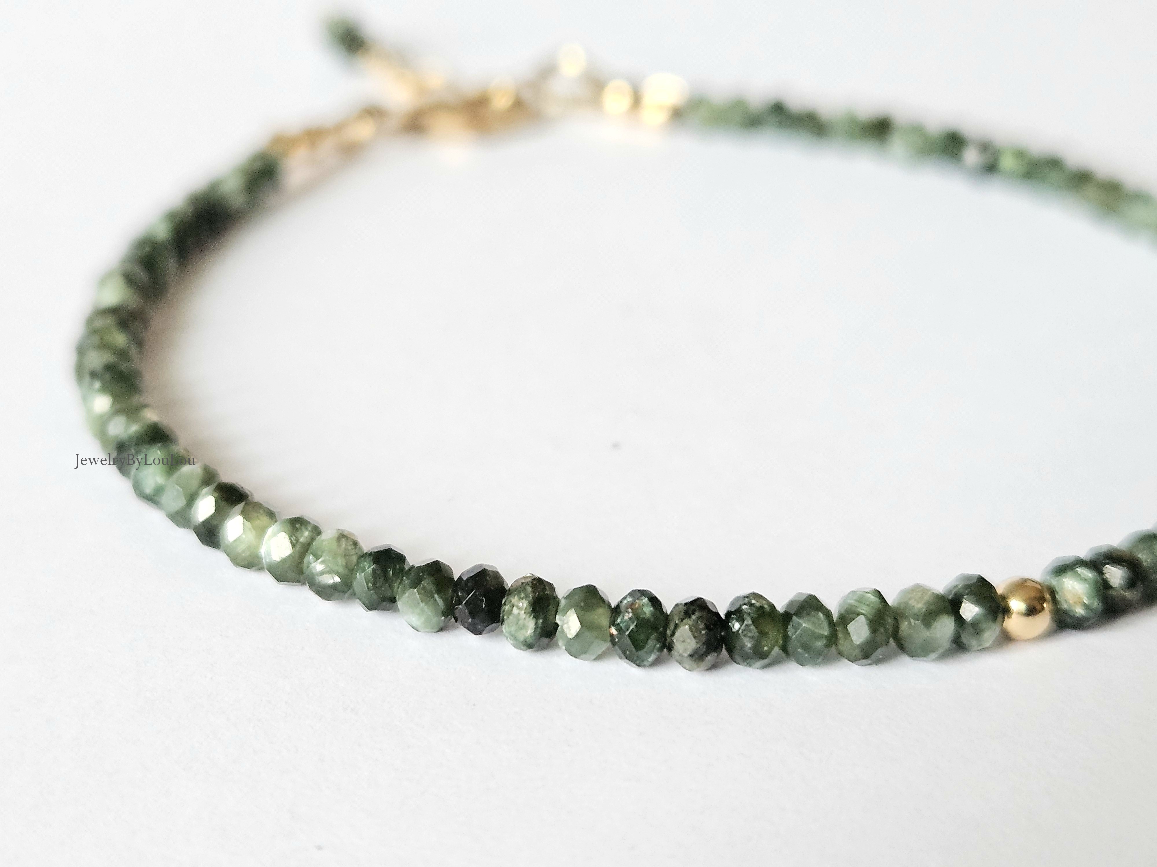 Fine Serafinite bead bracelet, 14k gold-filled - 925 sterling silver