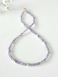 Roze Amethist en Larimar kralen ketting, 14k goldfilled - 925 sterling zilver