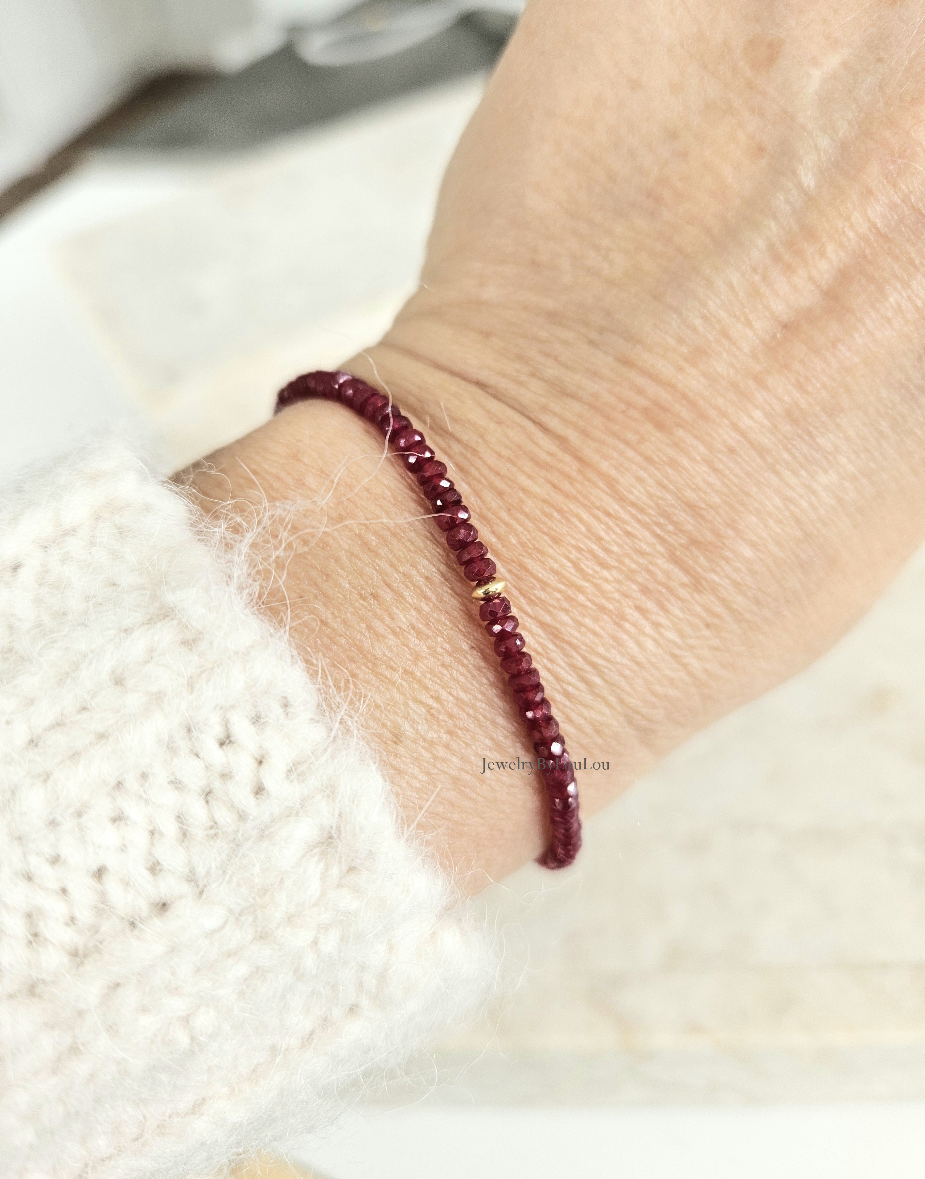 AAA Longido Robijn edelstenen kralen armband, 14k goldfilled & 925 sterling zilver