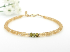 Citrien en groene Toermalijn kralen armband, 14k goldfilled & 925 sterling zilver