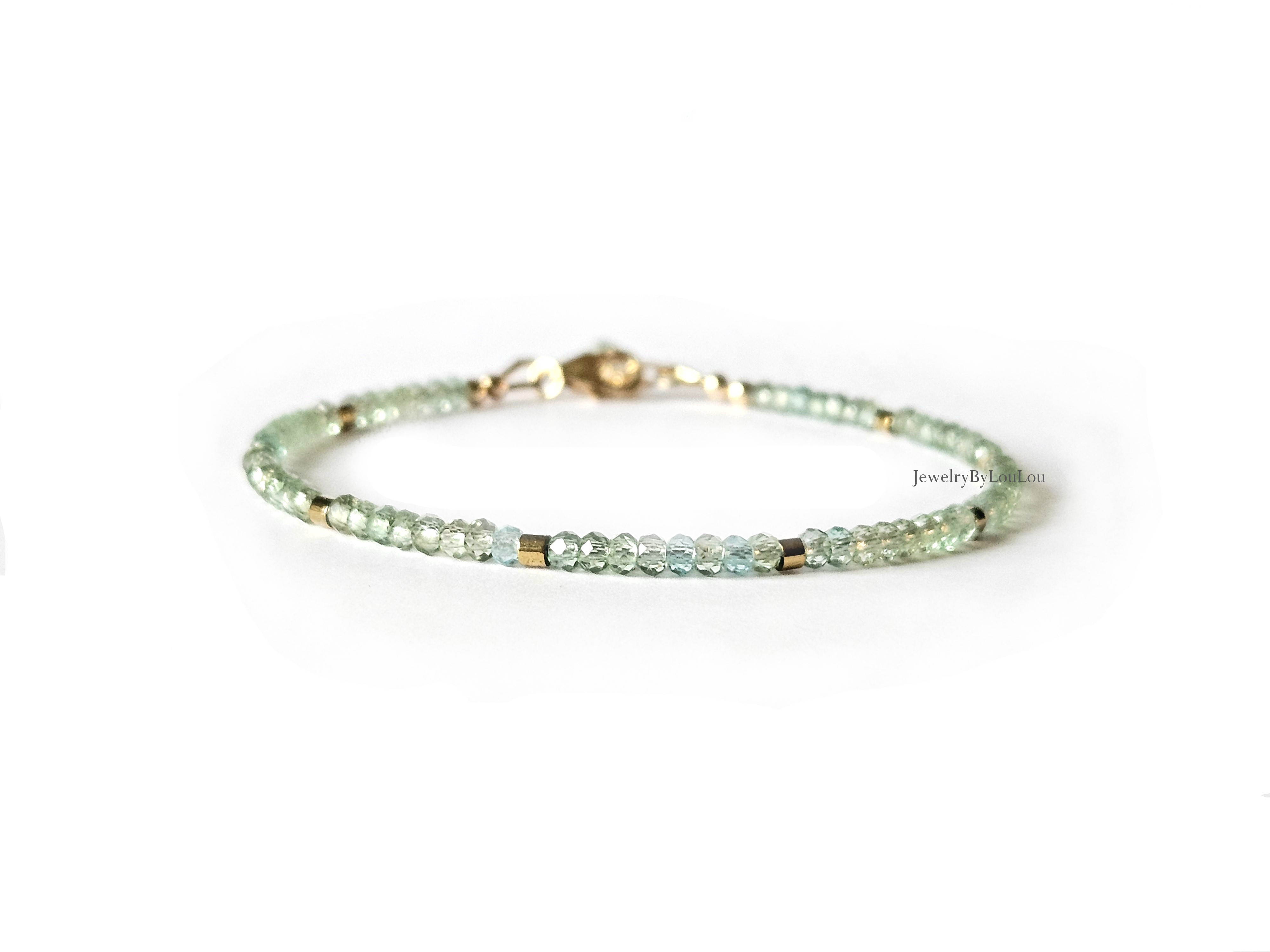 AAA green apatite gemstone bead bracelet 14k gold-filled - 925 sterling silver