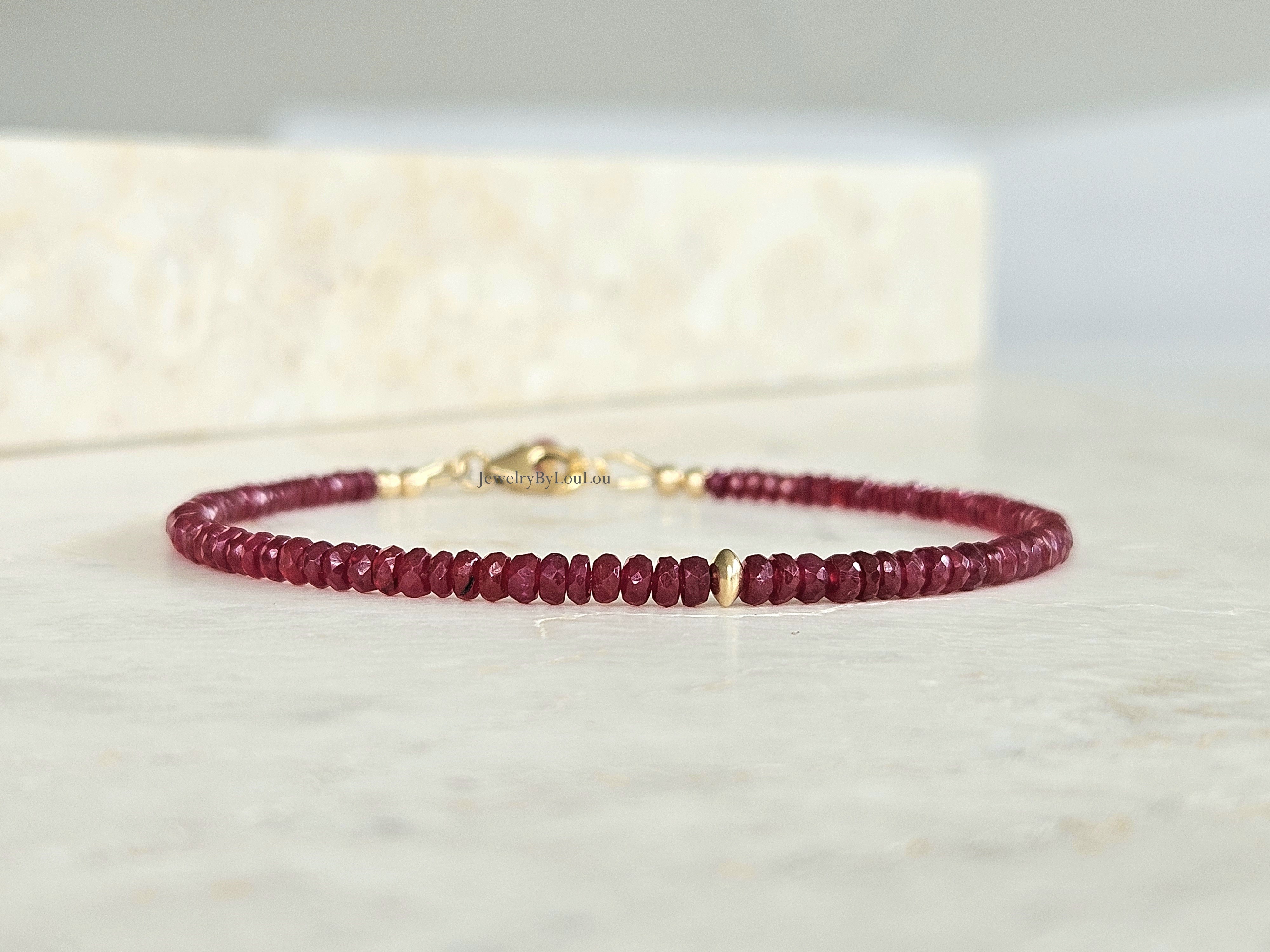 AAA Longido Robijn edelstenen kralen armband, 14k goldfilled & 925 sterling zilver