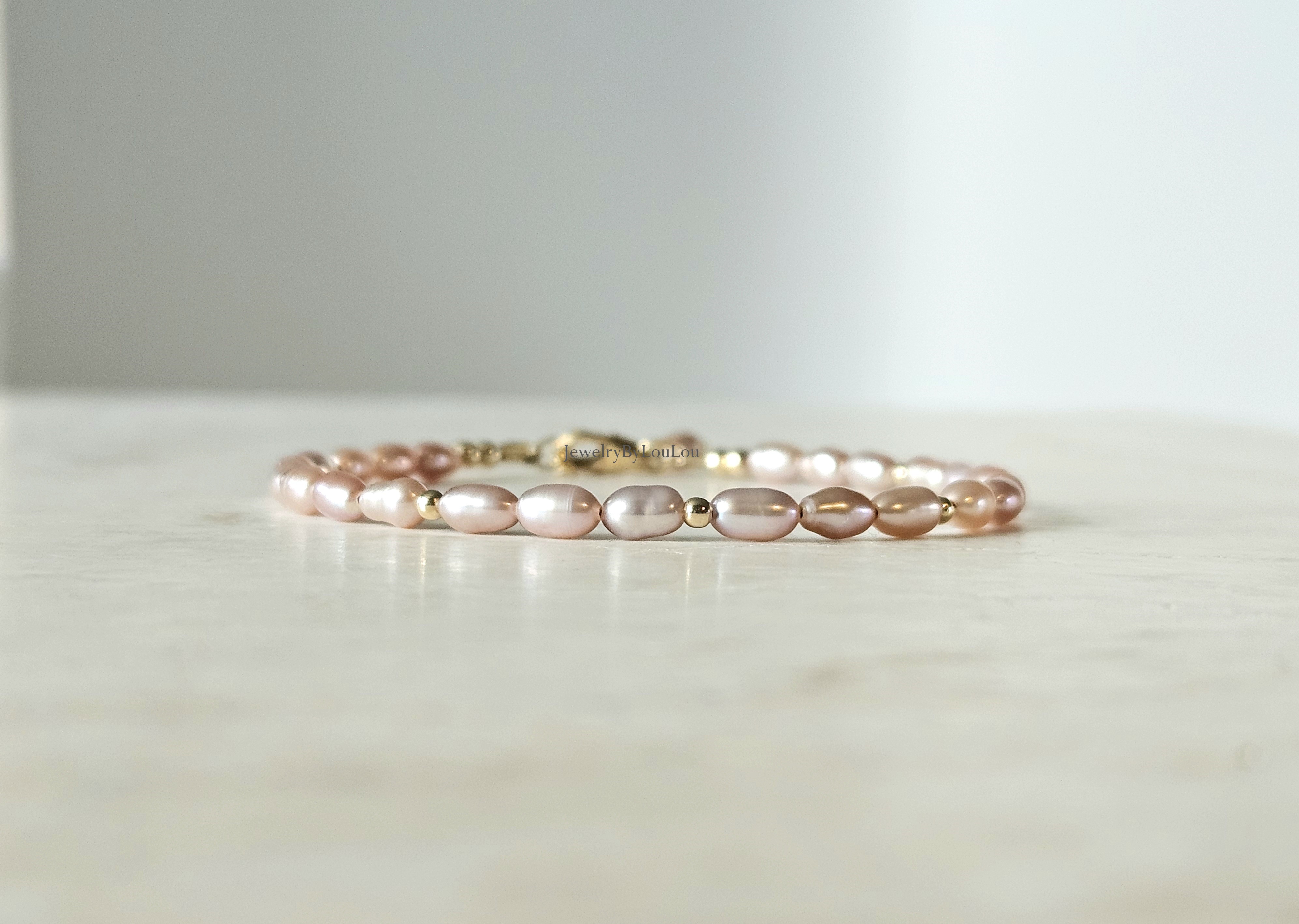 Zacht roze zoetwaterparel kralen armband ,  925 sterling zilver - 14k goldfilled