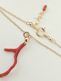 Fine necklace with natural Coral branch, 14k gold filled & 925 sterling silver