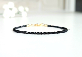 Black Spinel beaded bracelet, 14k goldfilled - 925 sterling silver