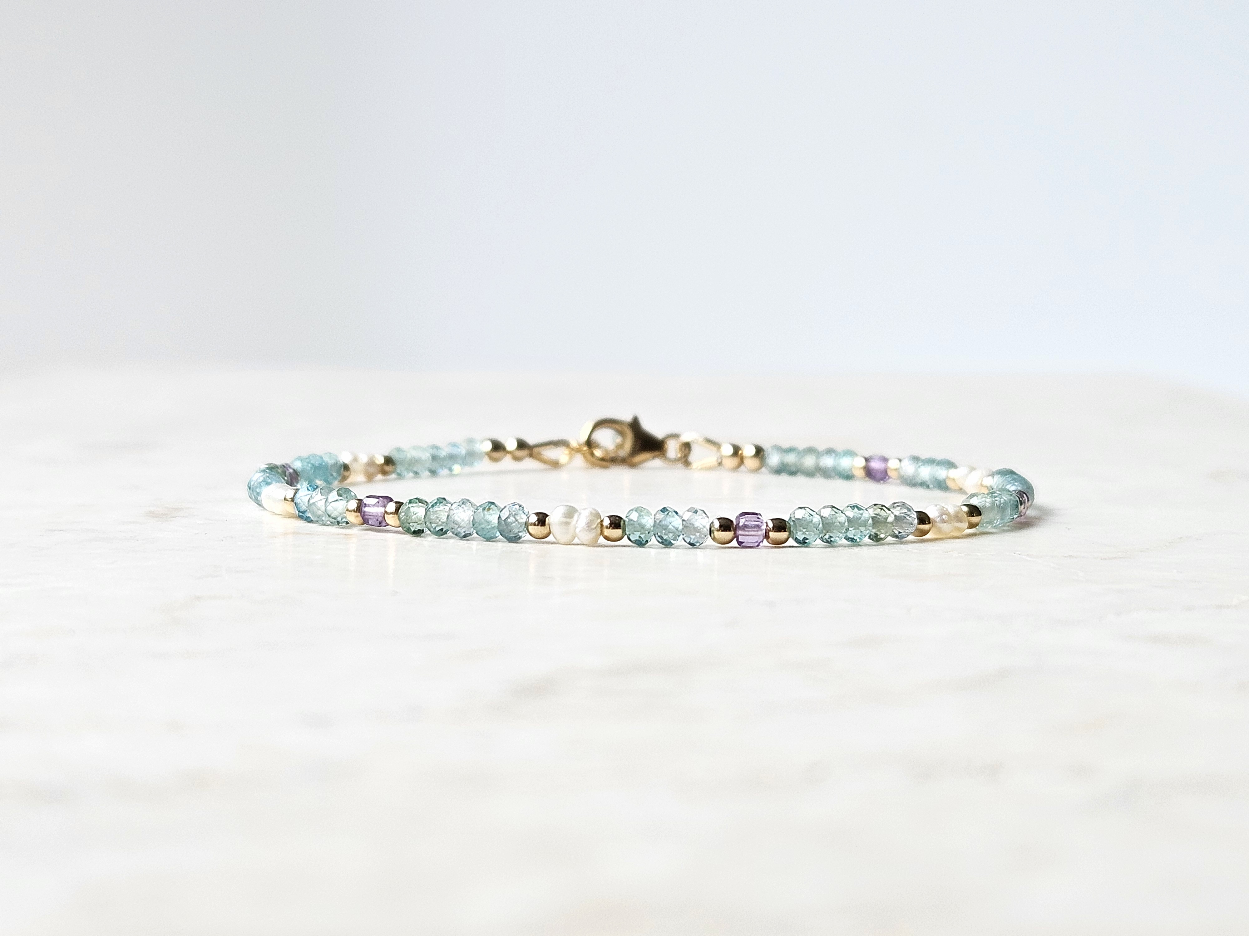 Apatiet, Amethist , Parel kralen armband, leverbaar 14k goldfilled - 925 sterling zilver