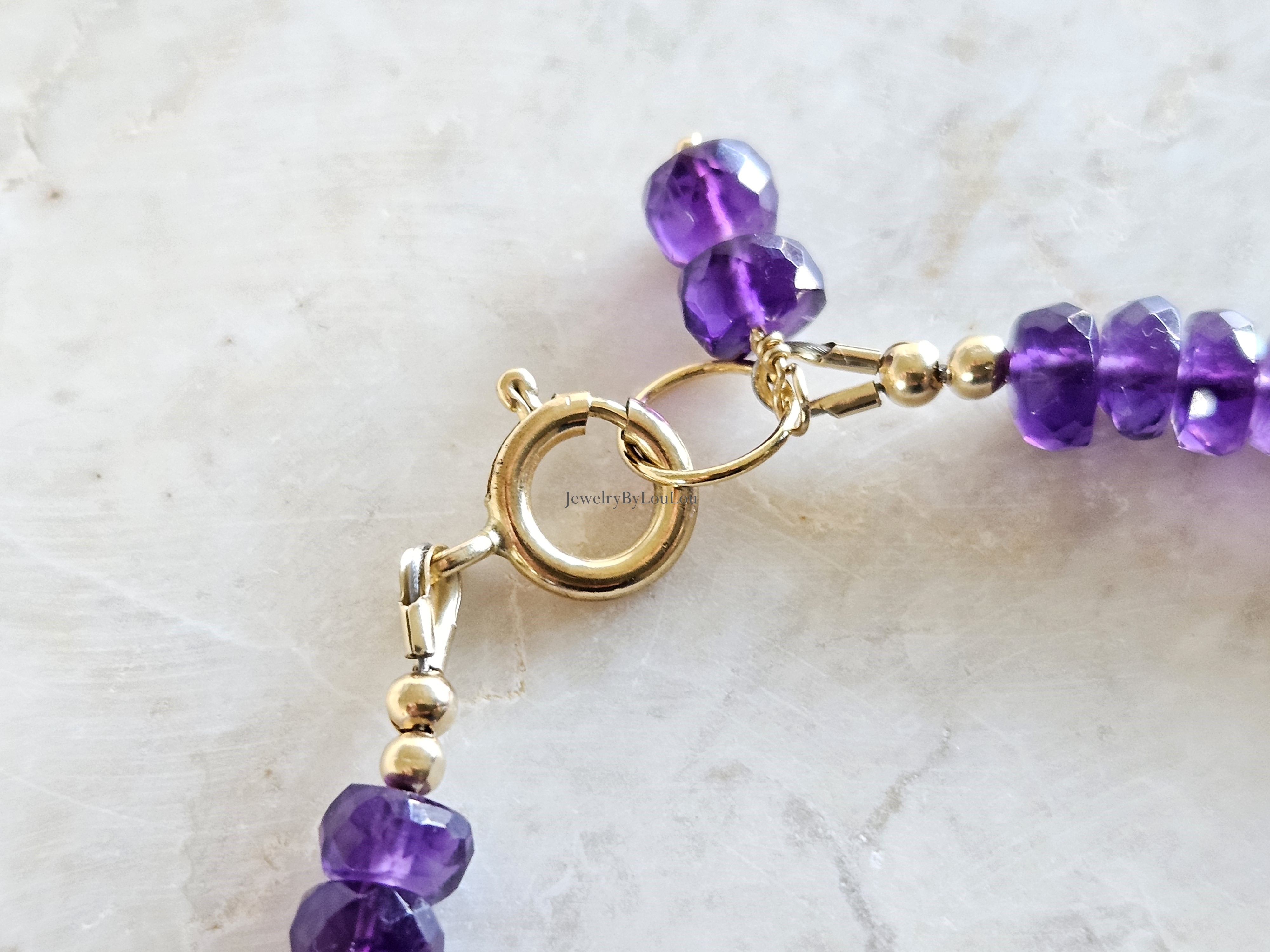 African Amethyst kralen armband     925 sterling silver   -   14k goldfilled
