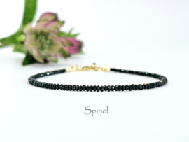 Zwarte Spinel kralen armband, 14k goldfilled - 925 sterling zilver