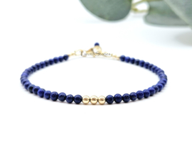 Lapis Lazuli kralen armband, 14k goldfilled - 925 sterling zilver