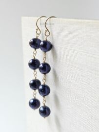 Zoetwaterparel oorbellen donkerblauw  14k goldfilled & 925 sterling zilver