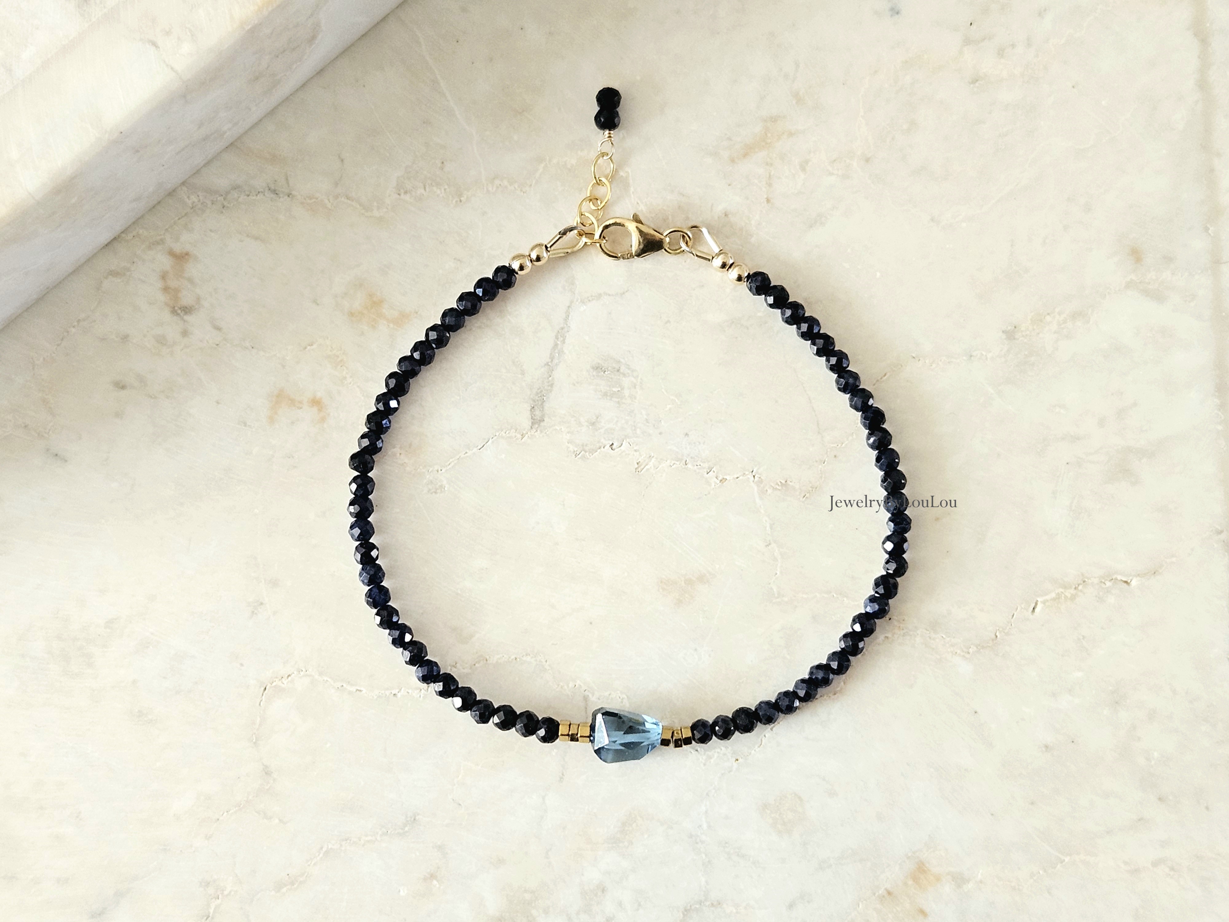 Blauwe saffier en London Blue Topaas kralen armband, leverbaar 14k goldfilled - 925 sterling zilver