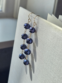 Freshwater pearl earrings dark blue 14k gold-filled & 925 sterling silver