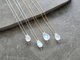 Fijn kettinkje met maansteen druppel, 14k goldfilled & 925 sterling zilver
