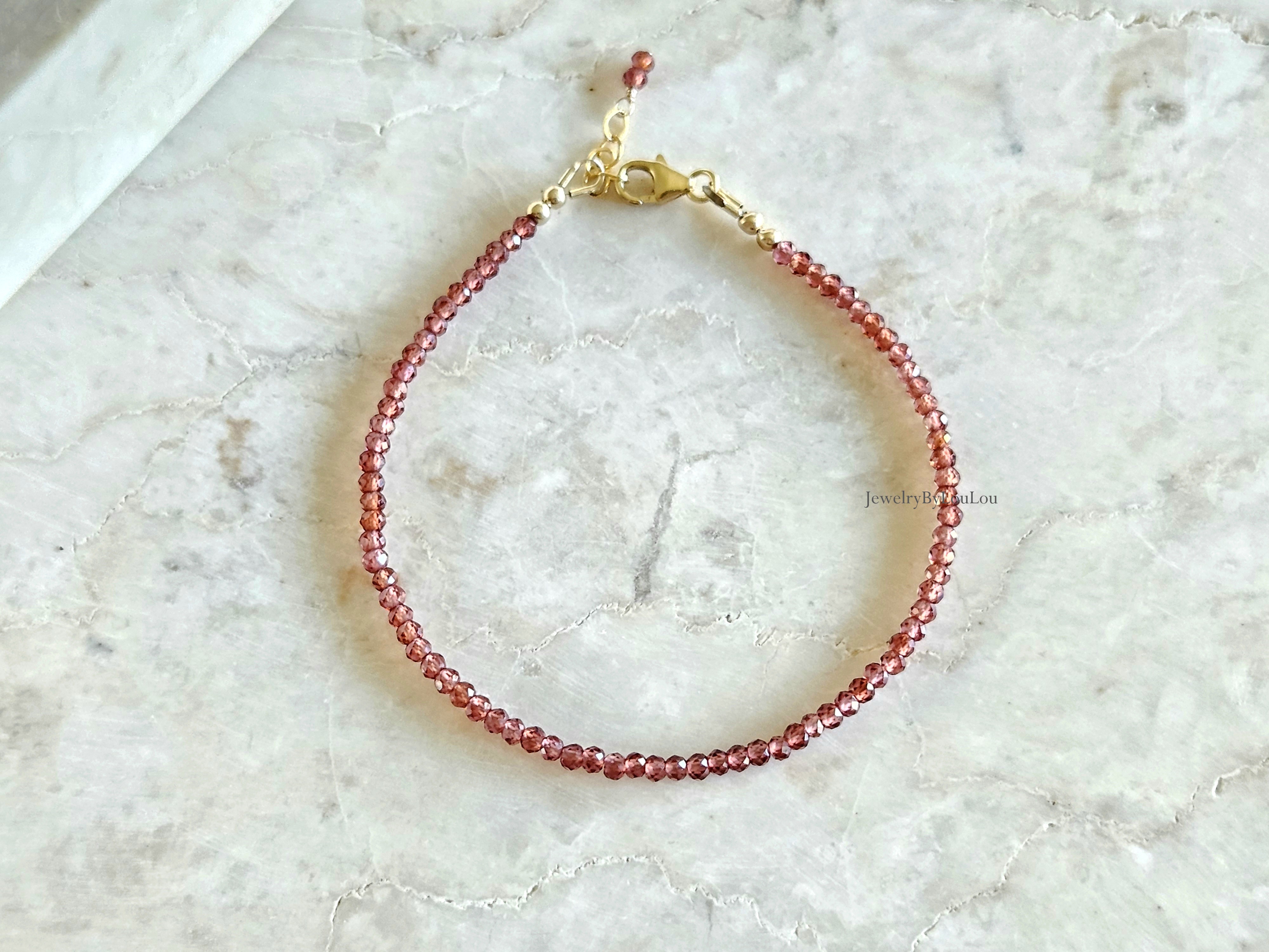AAA Malaya Granaat  kralen armband  14k goldfilled - 925 sterling zilver