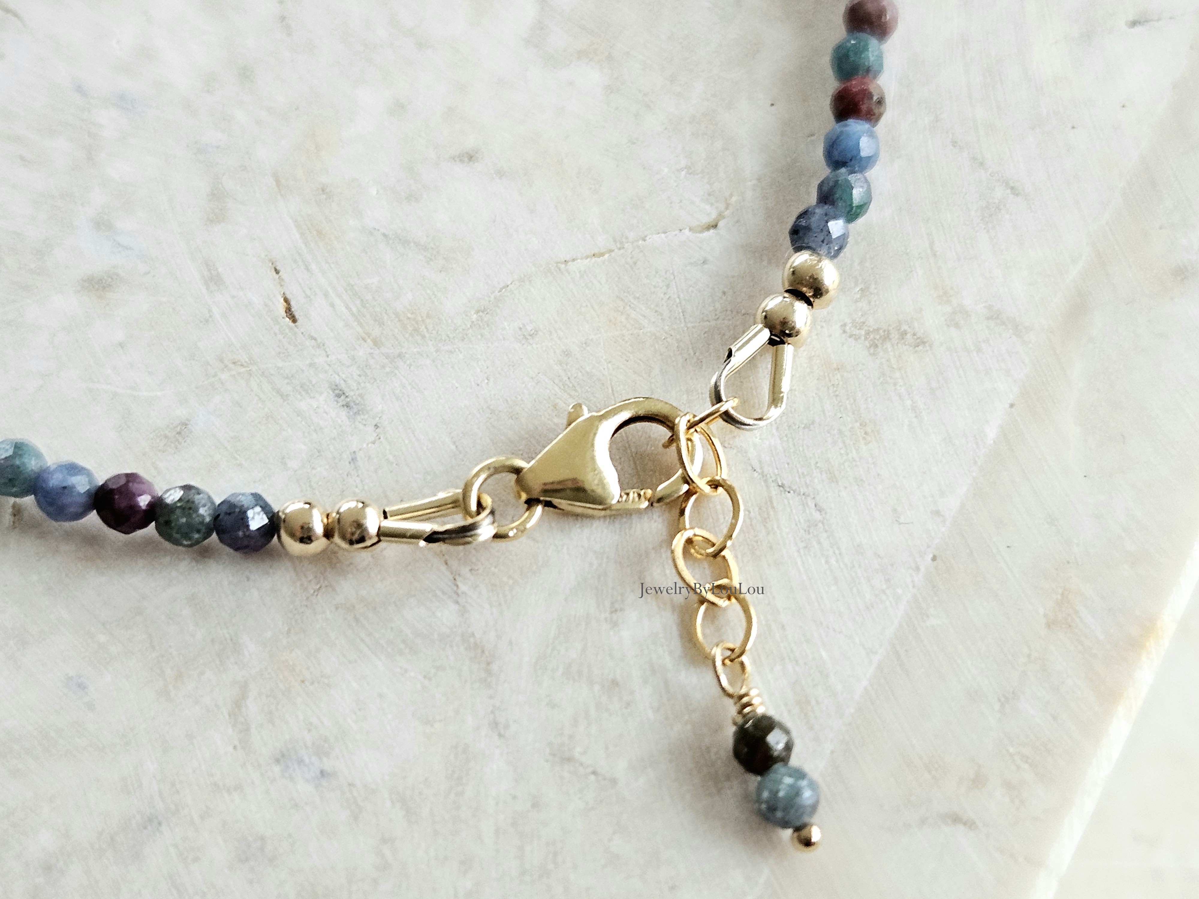 Robijn-Fuchsiet in Kyaniet kralen armband  14k goldfilled - 925 sterling zilver
