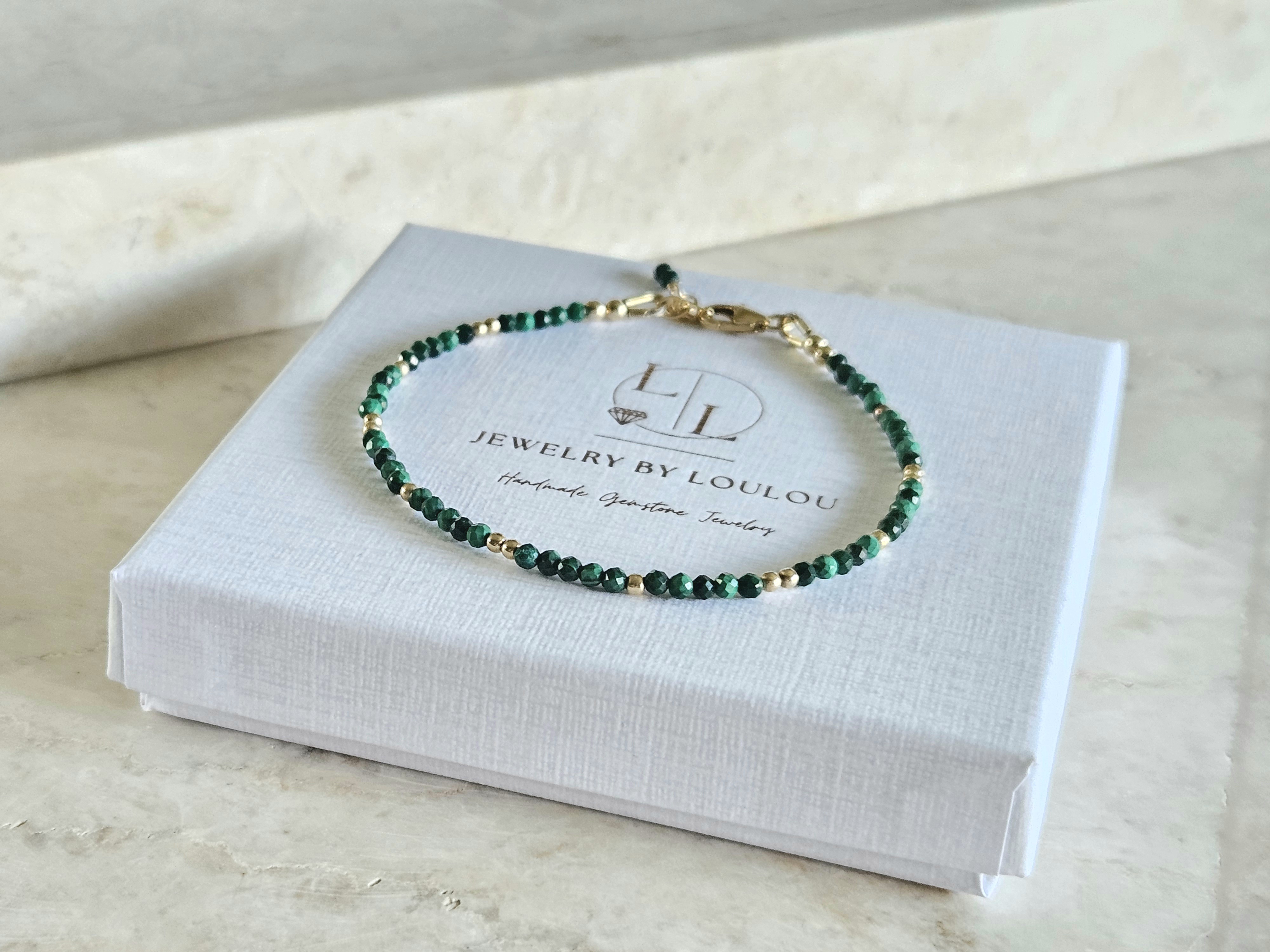 Malachite beaded bracelet  14k goldfilled  - 925 sterling silver