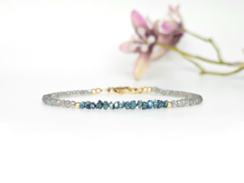 Labradoriet en blauwe ruwe diamant edelstenen kralen armband ,  925 sterling zilver - 14k goldfilled