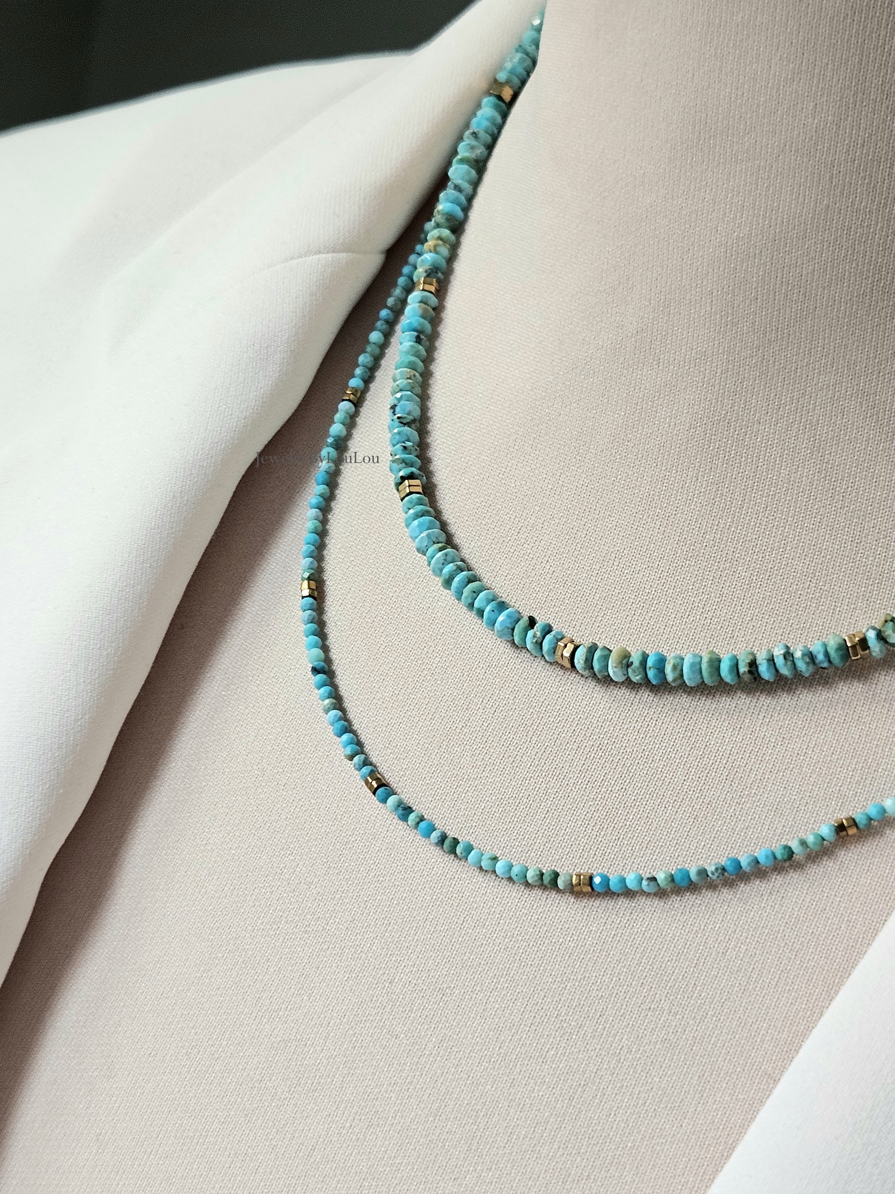 Arizona Turquois beaded necklace, 14k goldfilled - 925 sterling zilver