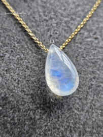 Fijn kettinkje met maansteen druppel, 14k goldfilled & 925 sterling zilver