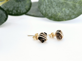 Rookkwarts studs oorbellen, leverbaar in 14k goldfilled & 925 sterling zilver