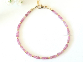 Roze toermalijn armband, 14k goldfilled & 925 sterling zilver
