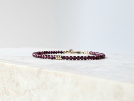 Rhodoliet Granaat kralen armband, 14k goldfilled & 925 sterling zilver