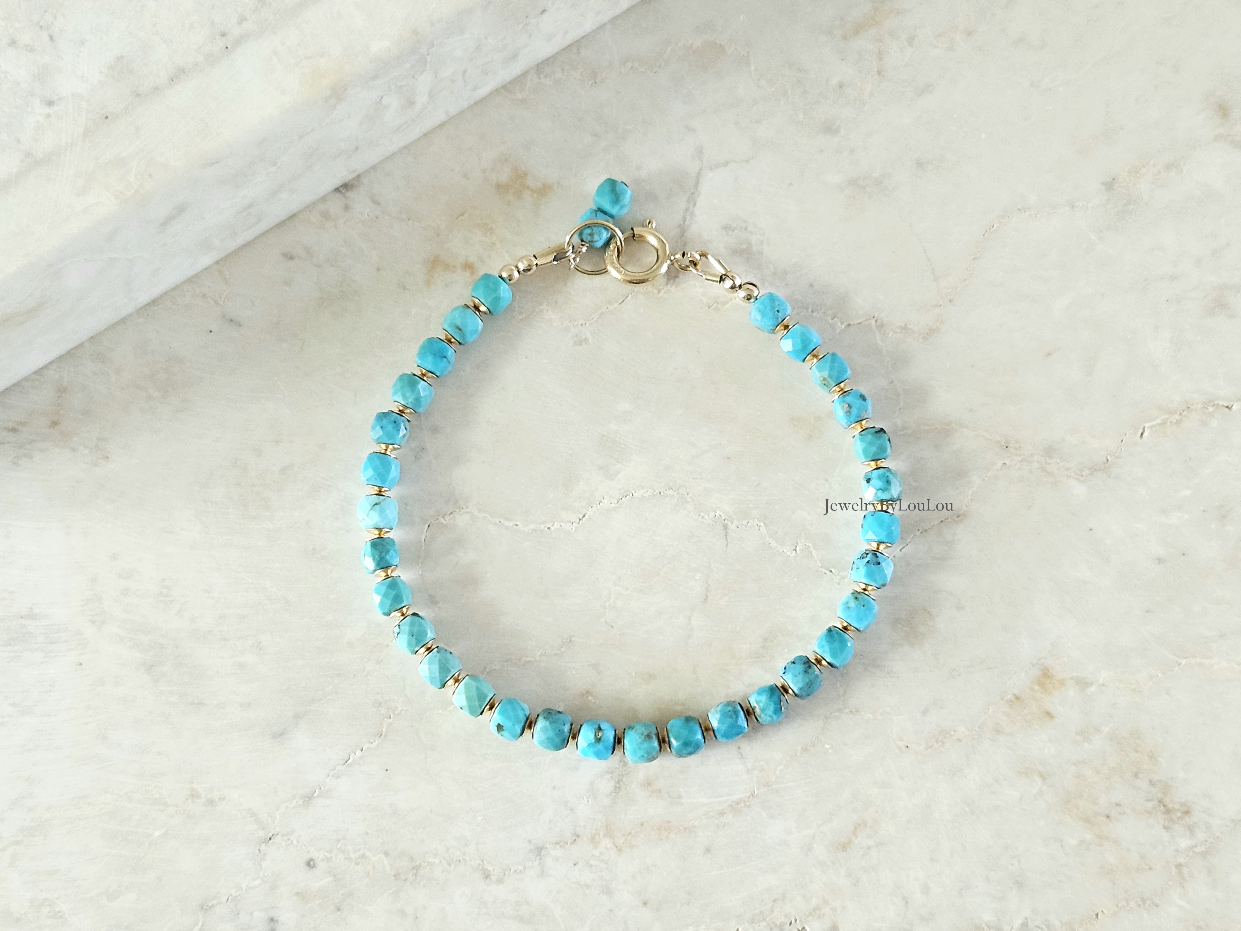 Natuurlijke Arizona Turquoise kralen armbandje, 14k goldfilled