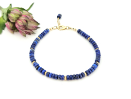 Lapis Lazuli  kralen armband, leverbaar 14k goldfilled - 925 sterling zilver