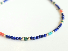 Lapis Lazuli, Koraal, Turkoois en Malachiet ketting, 14k goldfilled - 925 sterling zilver