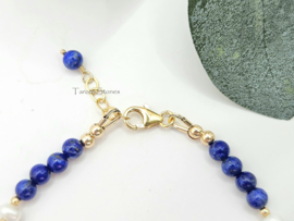 Lapis Lazuli en Zoetwaterparel kralen armband, 14k goldfilled & 925 sterling zilver