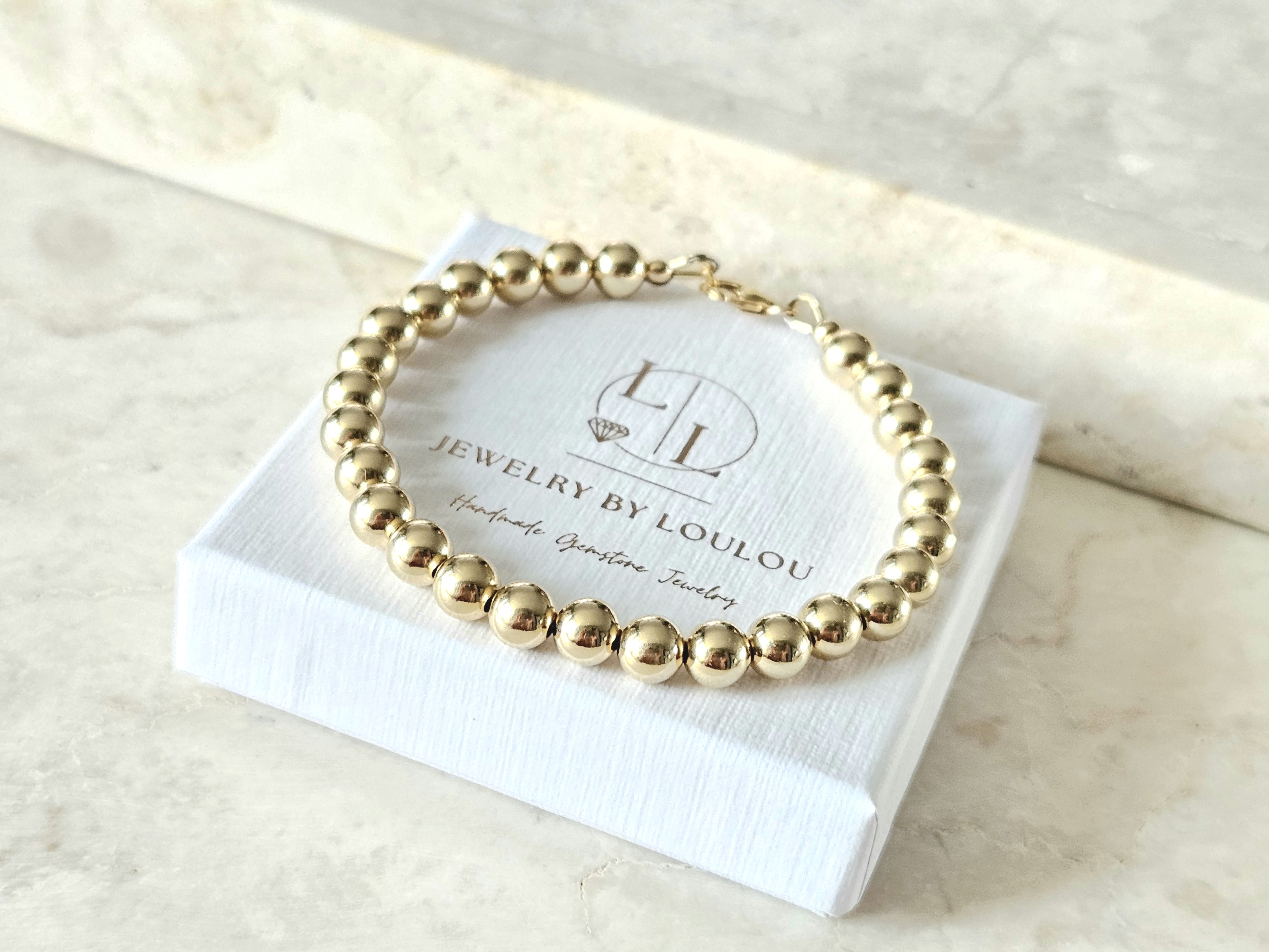 14k Goldfilled kralen armband 6mm, leverbaar met sluiting - elastiek