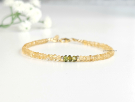 Citrien en groene Toermalijn kralen armband, 14k goldfilled & 925 sterling zilver