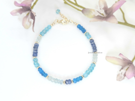 Apatiet, Kyaniet en Aquamarijn armband,  14k goldfilled - 925 sterling zilver