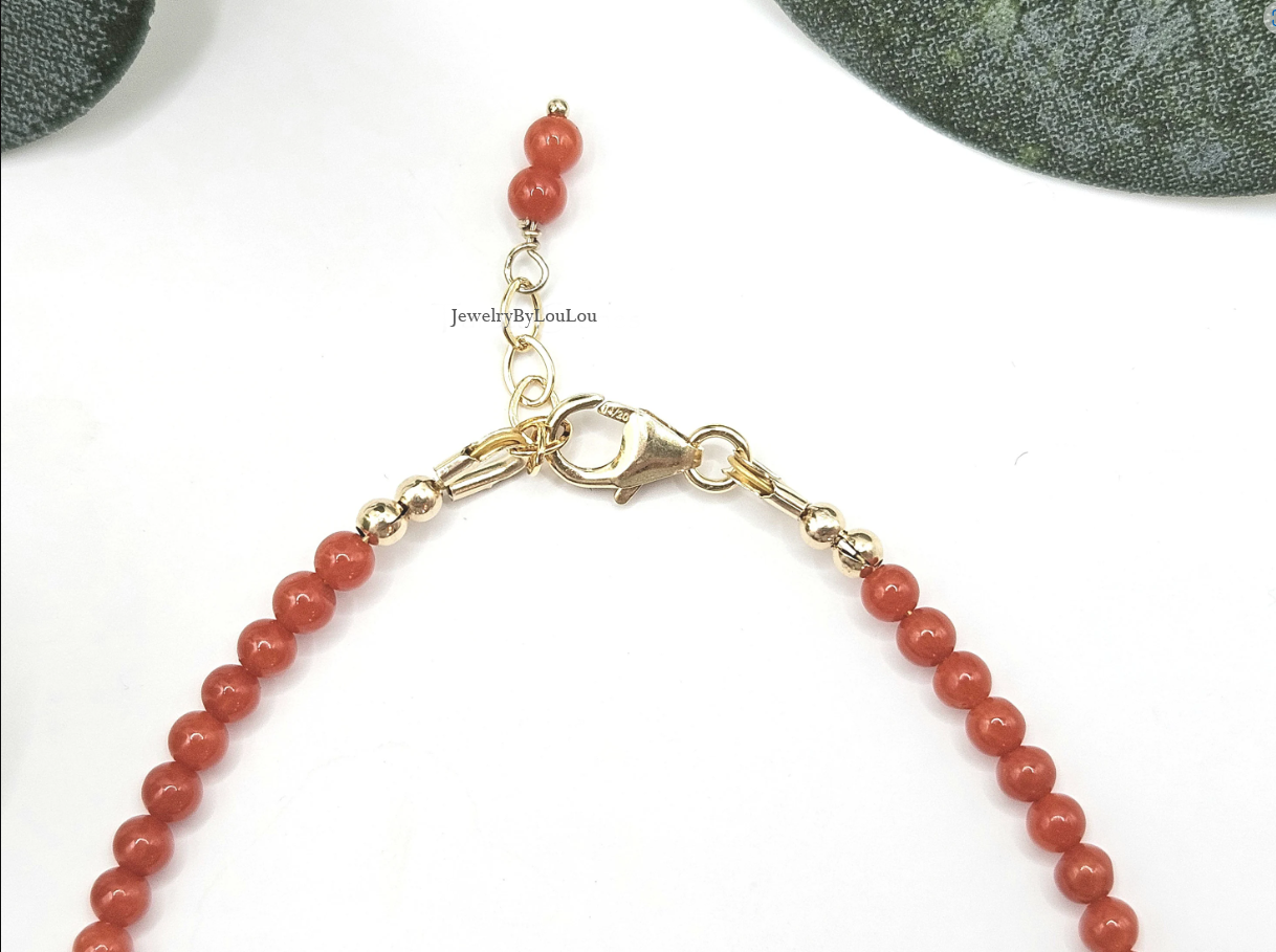 Italian coral beaded bracelet, 14k goldfilled & 925 sterling silver