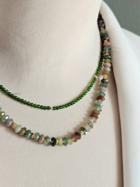 Groene Jade kralen ketting-choker 14k goldfilled - 925 sterling zilver
