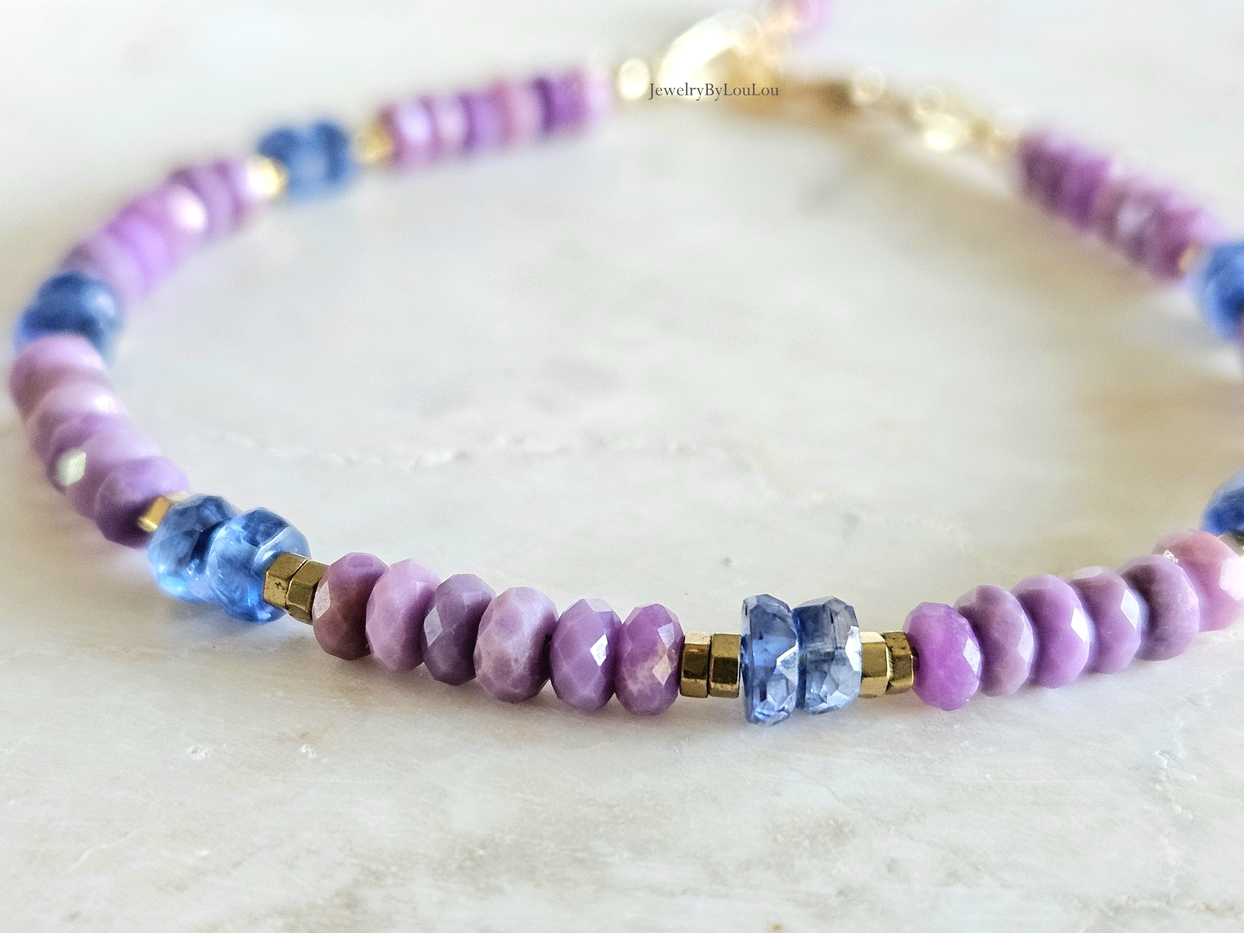 Fosfosideriet en Kyaniet kralen armband  925 sterling zilver   -   14k goldfilled