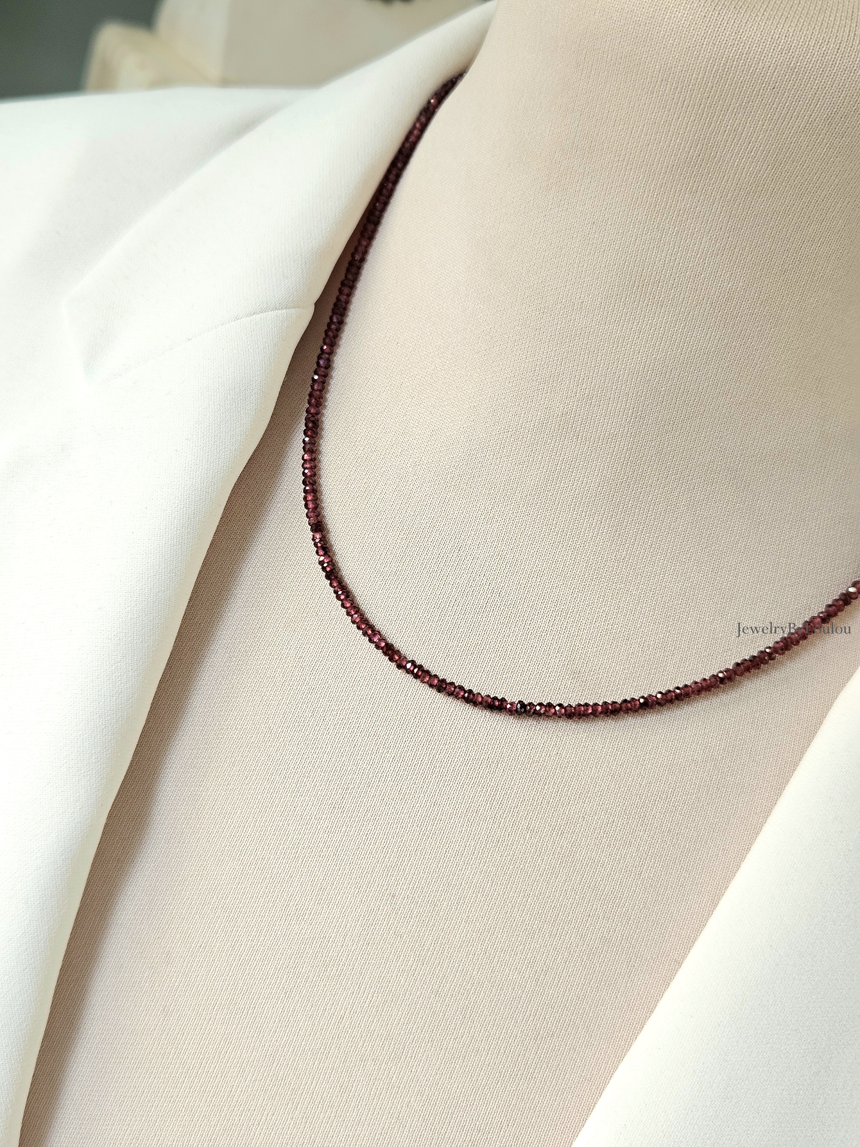 AAA Granaat kralen ketting, 14k goldfilled - 925 sterling zilver