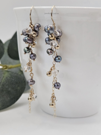 Freshwater pearl and rock crystal cluster earrings 14k goldfilled & 925 sterling silver