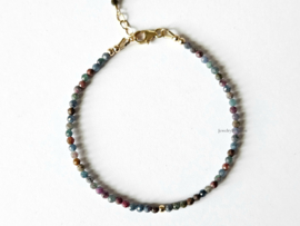 Robijn-Fuchsiet in Kyaniet kralen armband  14k goldfilled - 925 sterling zilver